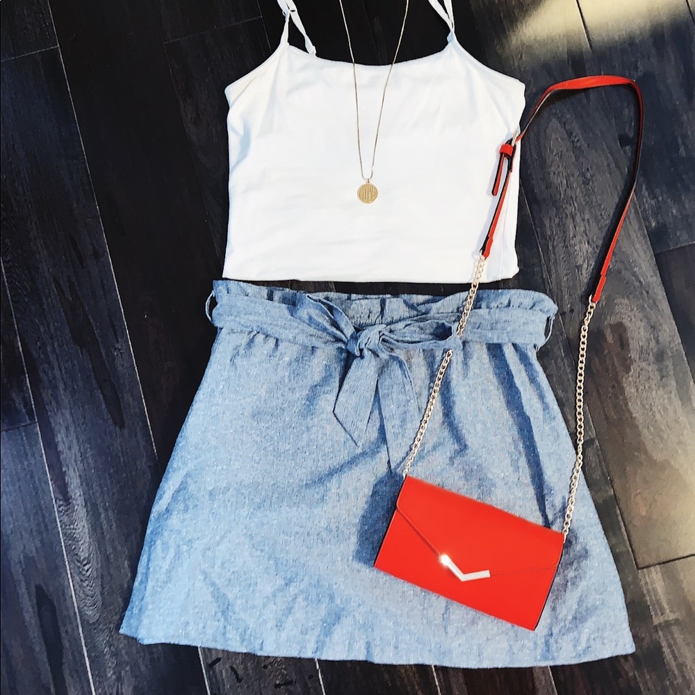 Navy blue high waisted tie skirt